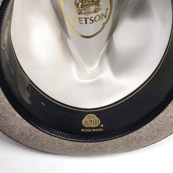 Stetson Gray Grey Wool Hat Size 7 1/8 Damaged Interior Leather Band Made in USA - Picture 12 of 13